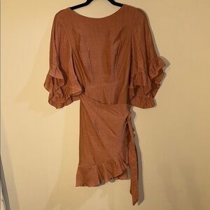 Elegant Asymmetrical Ruffle Dress in Tan